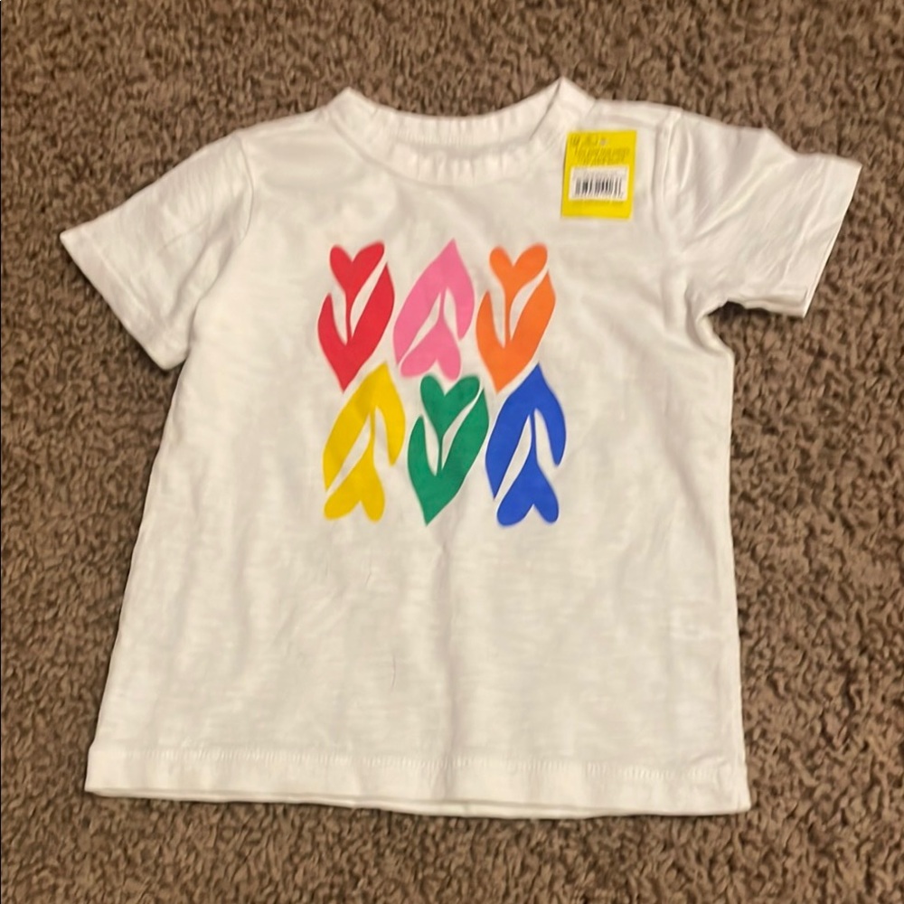 Primary White Tee with Colorful Heart Graphics